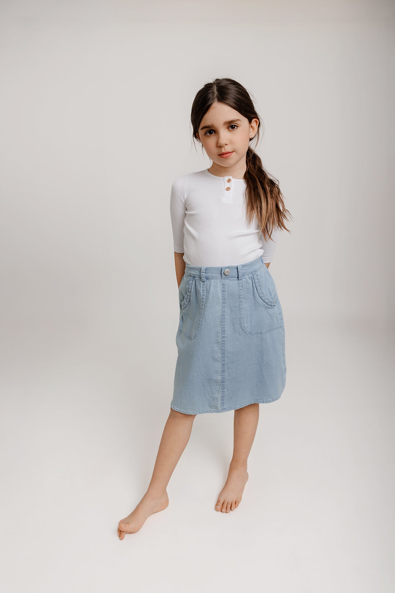 Light Denim Braided Pocket Skirt