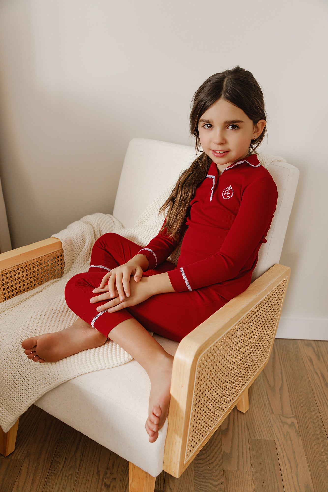 Red Collared Contrast Pajama