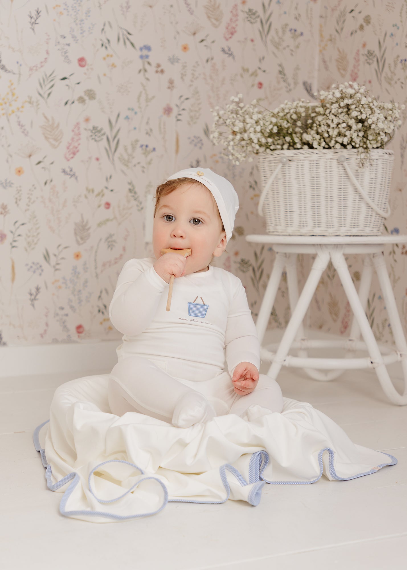 Ivory/ Blue Gingham Blanket