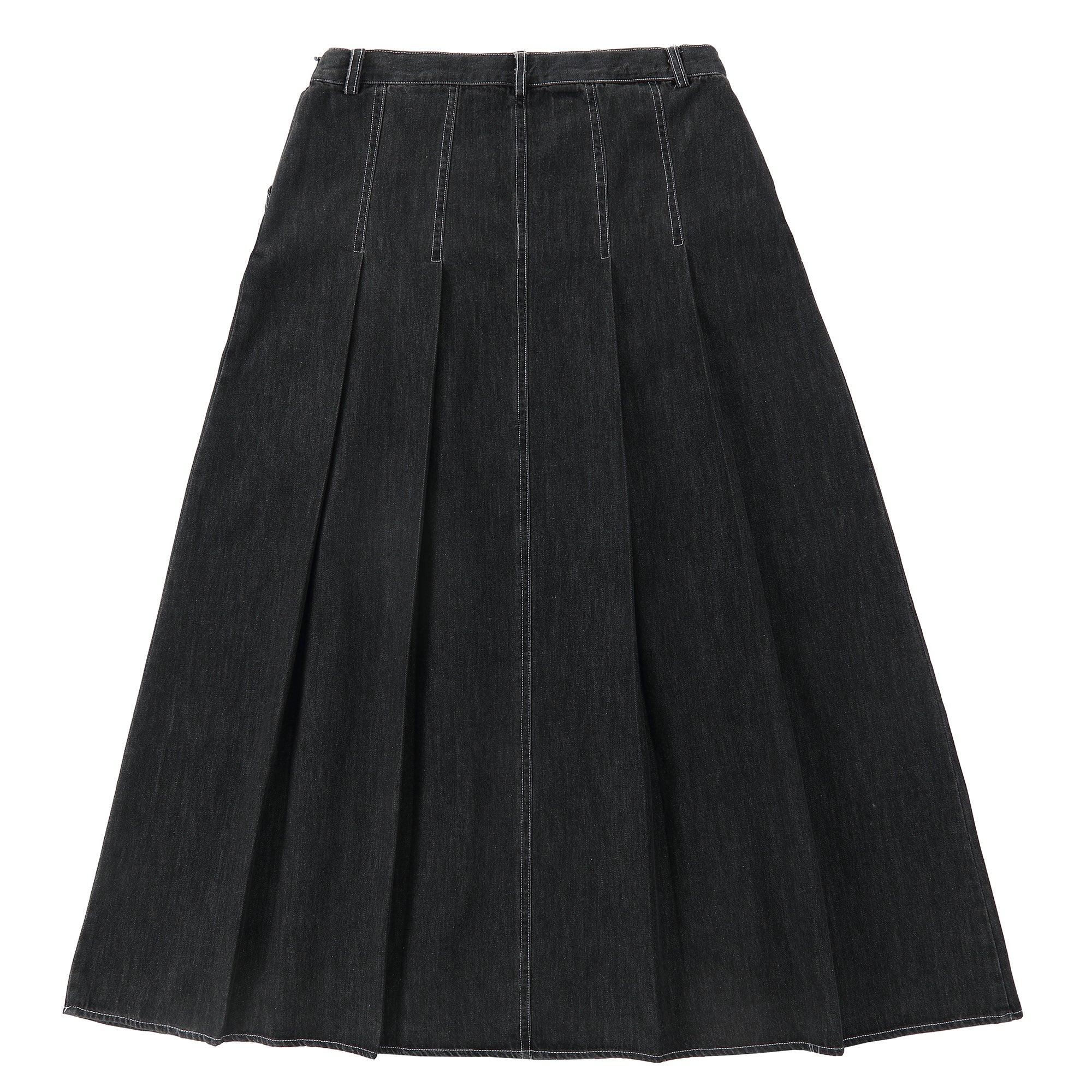 Black Pleated Denim Skirt