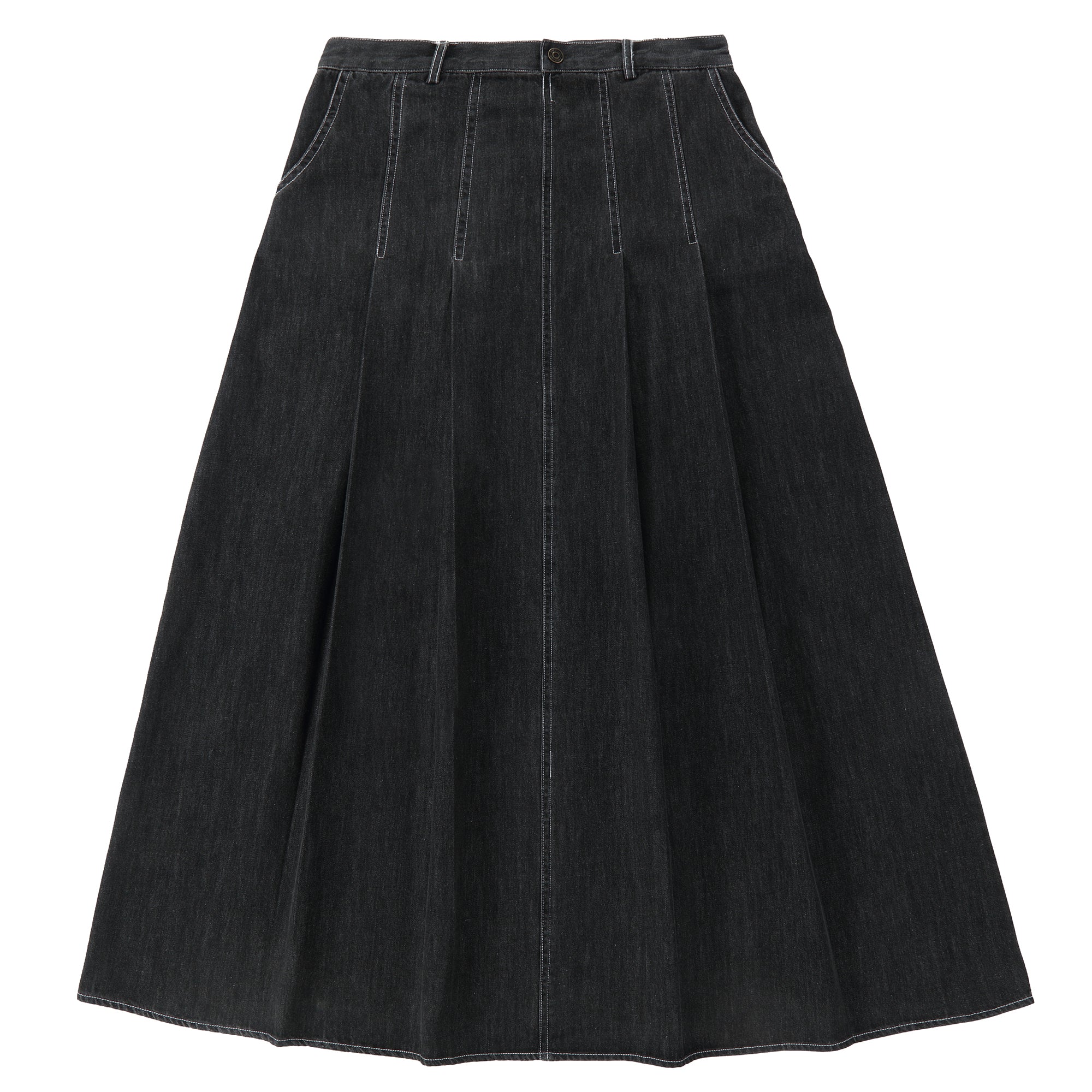Black Pleated Denim Skirt