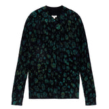 Black Ribbed Knit Sweater With Green Water Color Print