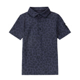 Blue Leopard Print Short Sleeve Polo