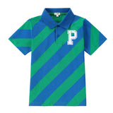 Green and Blue Diagonal Stripe Short Sleeve Polo