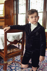 Boys Velvet Black Velvet Button Blazer