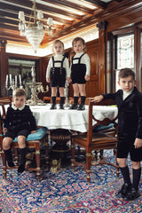 Boys Black Velvet Double Breasted Blazer with White Collar