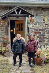 Boys Black & Bronze Winter Coat with Brown Fur