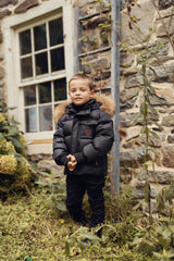Boys Black & Bronze Winter Coat with Brown Fur