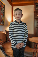 Boys Black and Ivory Stripe Polo