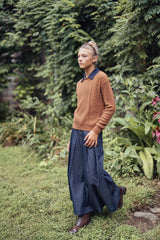 Teens Cognac Knit Sweater with Removable Denim Collar