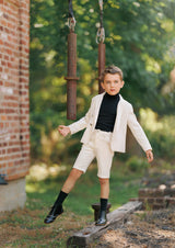 Ivory Velvet Shorts With Gold Buttons