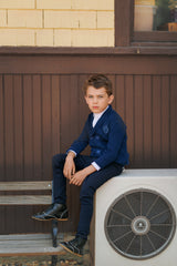 Navy Blue Double Breasted Knit Blazer