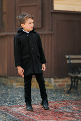 Black Wool-Blend Dress Coat