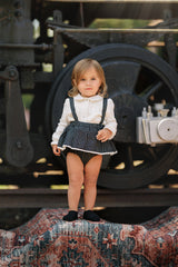 Black, Ivory, and Gold Grid Ruffle Suspender Bloomer