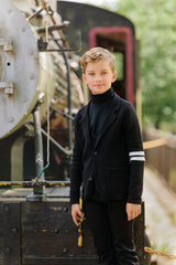 Black Knit Blazer With White Stripe Details