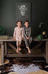 Black and Tan Gingham Print V-Neck Pajama