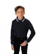 Navy Blue Polo With White And Royal Blue Stripe Details