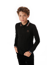 Black Polo With Rust & White Stripe Details