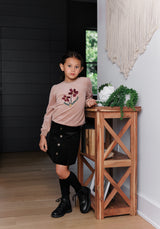 Sand Velour Embroidered Flower Sweatshirt