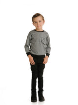 Heather Grey Sweatshirt With Diagonal Seam and Pocket Detail