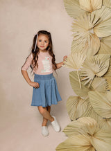 Girls Blue A-Line Paneled Skirt