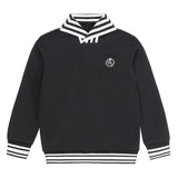 Boys Black V-Neck Sweatshirt with White Stripe Trim