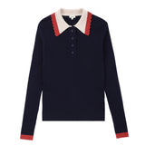 Teens Navy Knit Sweater with Red & Ivory Scalloped Collar