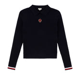Teens Navy Cable Ribbed Cable Knit Sweater with Red & White Trim