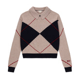 Teens Navy Argyle Collared Knit Sweater with Black Trim