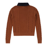 Teens Cognac Knit Sweater with Removable Denim Collar