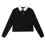 Teen Black Cropped Polo with White Collar