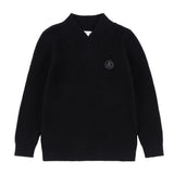 Boys Black V-Neck Logo Knit Sweater