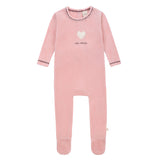 Baby Girls Light Pink Heart Velour Footsie