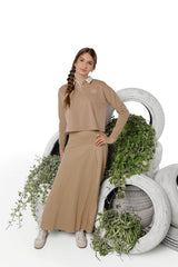 Teens Tan A-line Maxi Skirt with Yoke