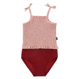 Girls Burgundy & Pink Swim Suit