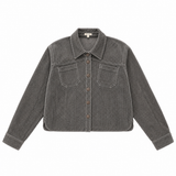 Teens Brown Stripe Cropped Collared Shirt with Front Pockets
