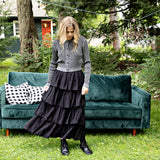 Black Crinkle Textured Tiered Skirt