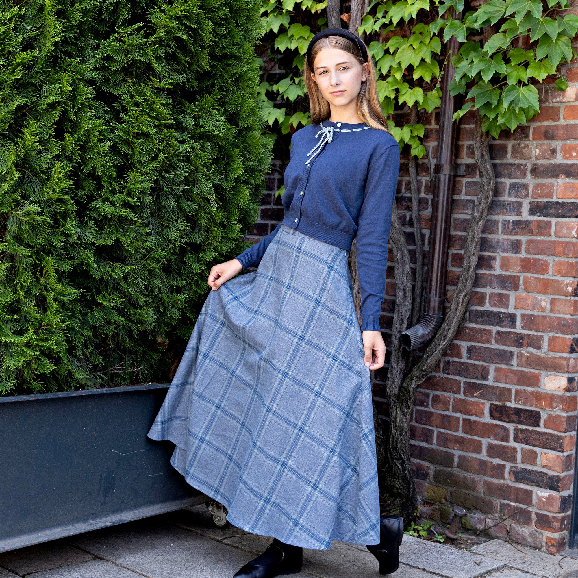 Blue Woven Plaid Skirt