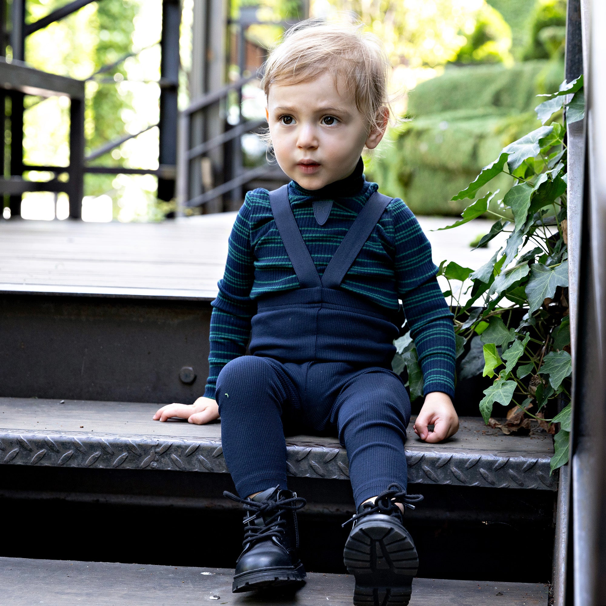 Navy Suspenders Leggings
