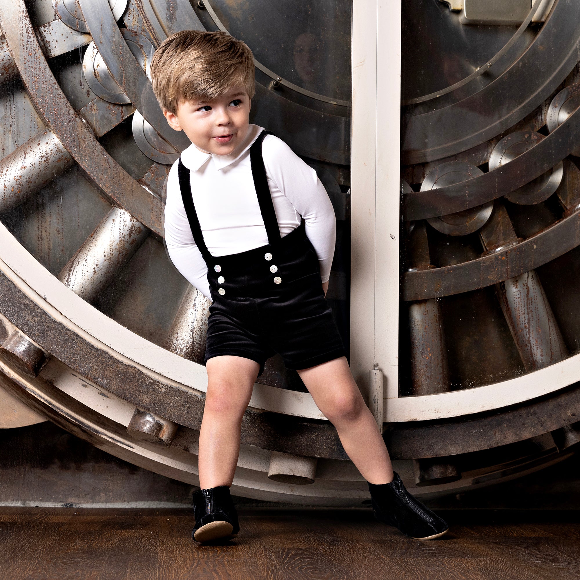 Black Velvet Suspender Shorts