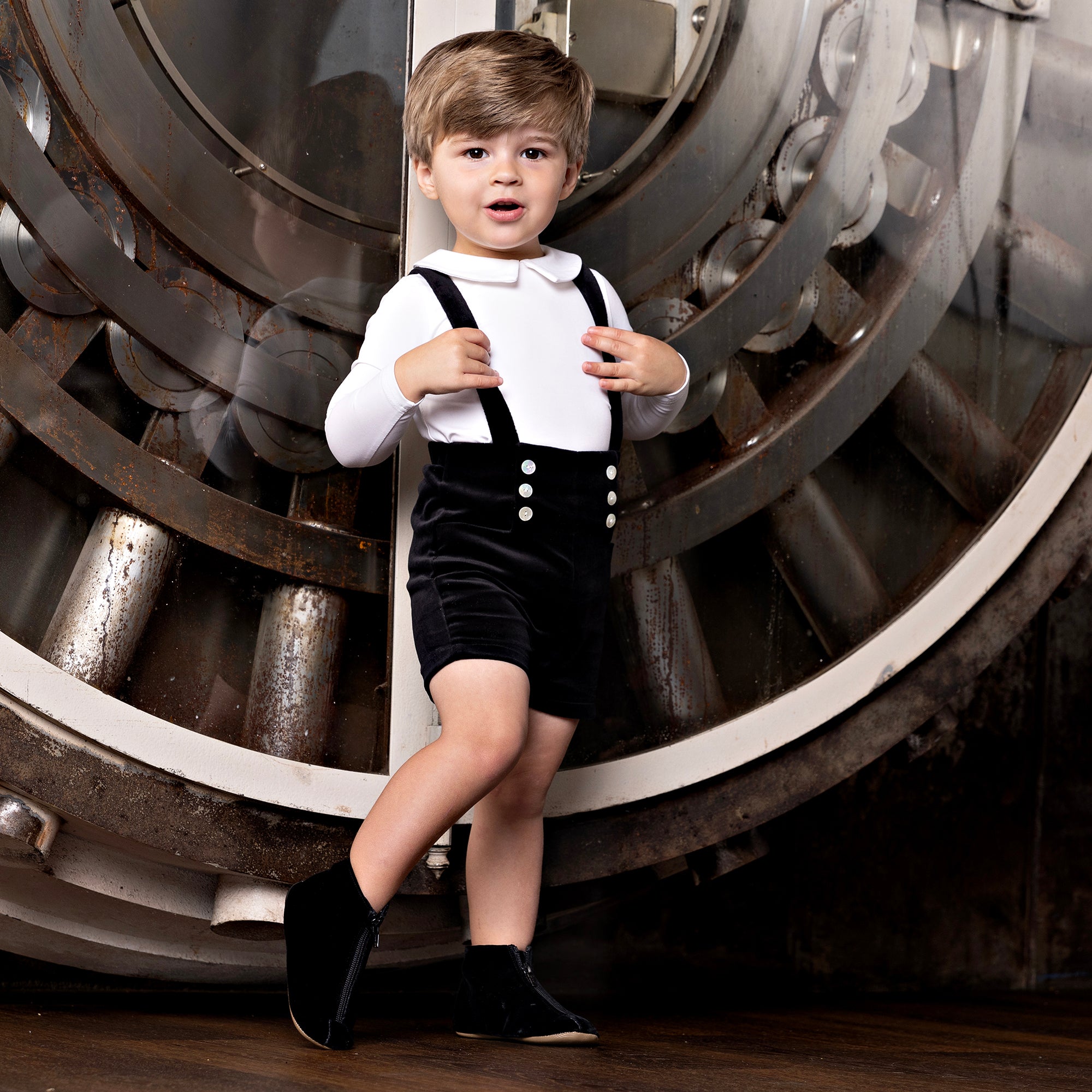 Black Velvet Suspender Shorts