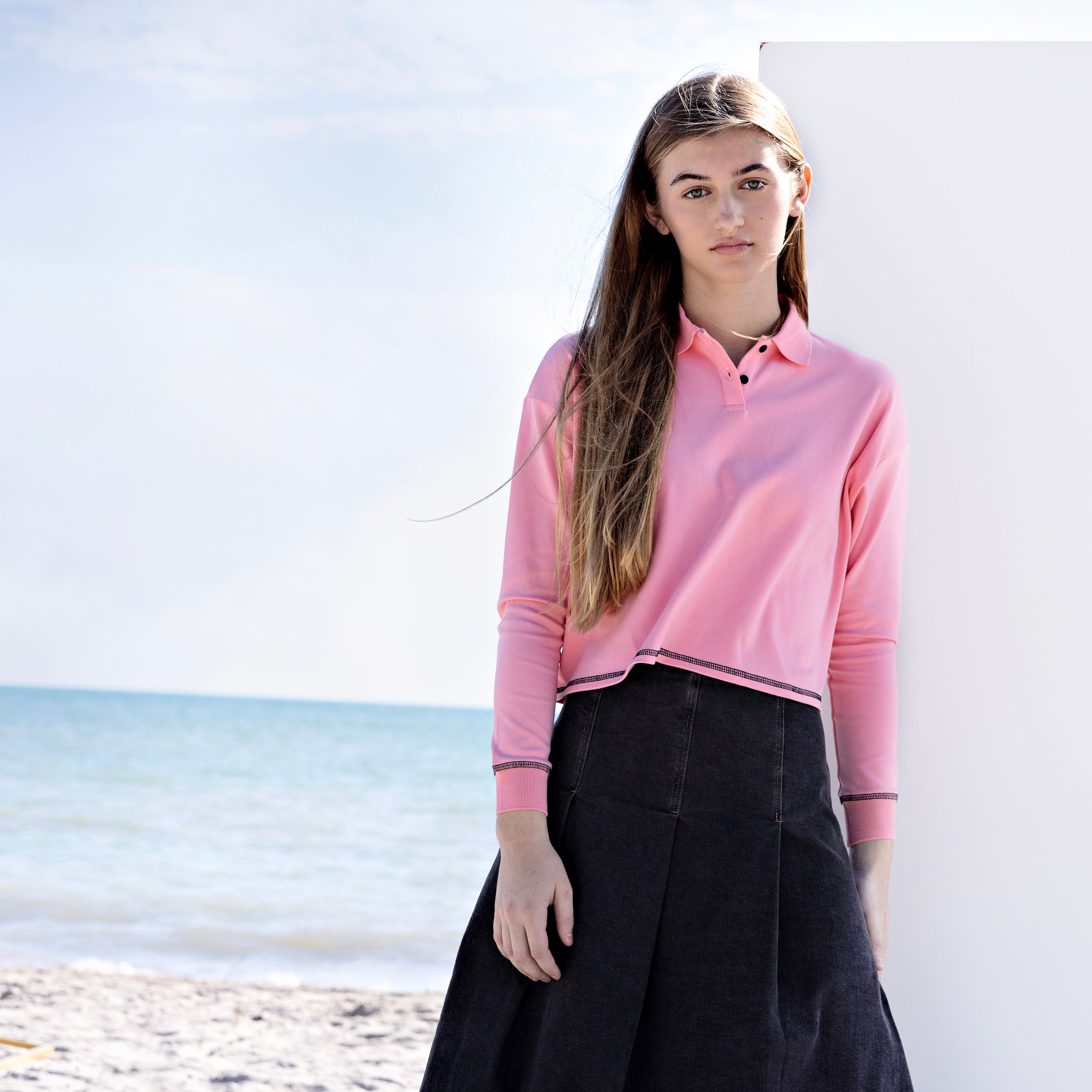 Hot Pink Cropped Polo With Black Accents