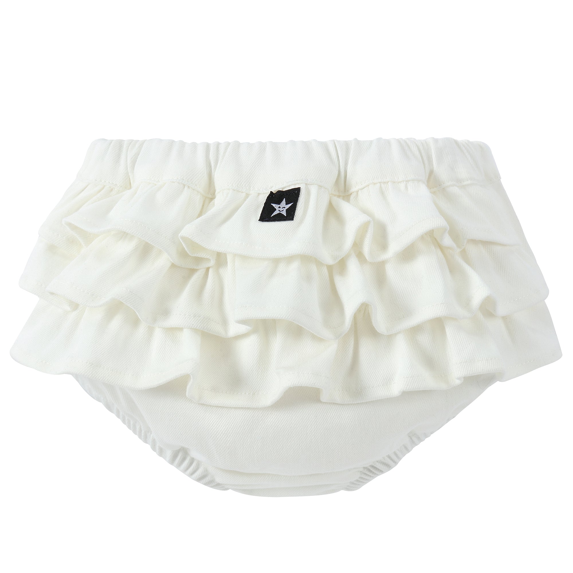 Baby Girls White Denim Ruffle Bloomers