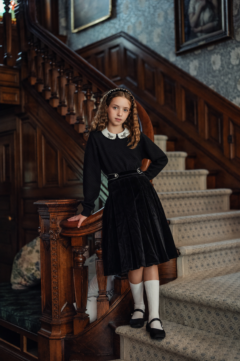 Girls Velvet Charm Collared Sweater