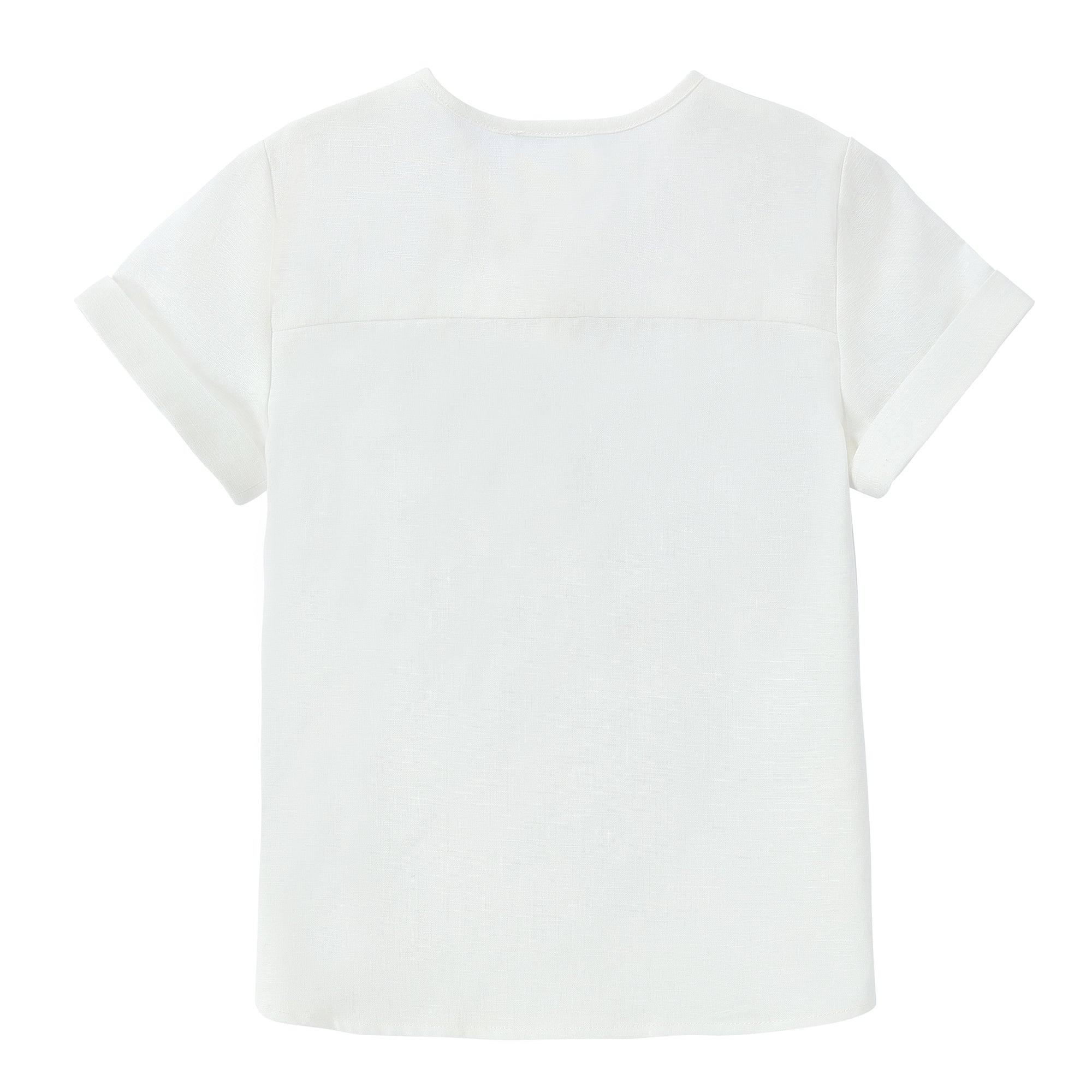 White Linen Mandarin Shirt- Short Sleeve