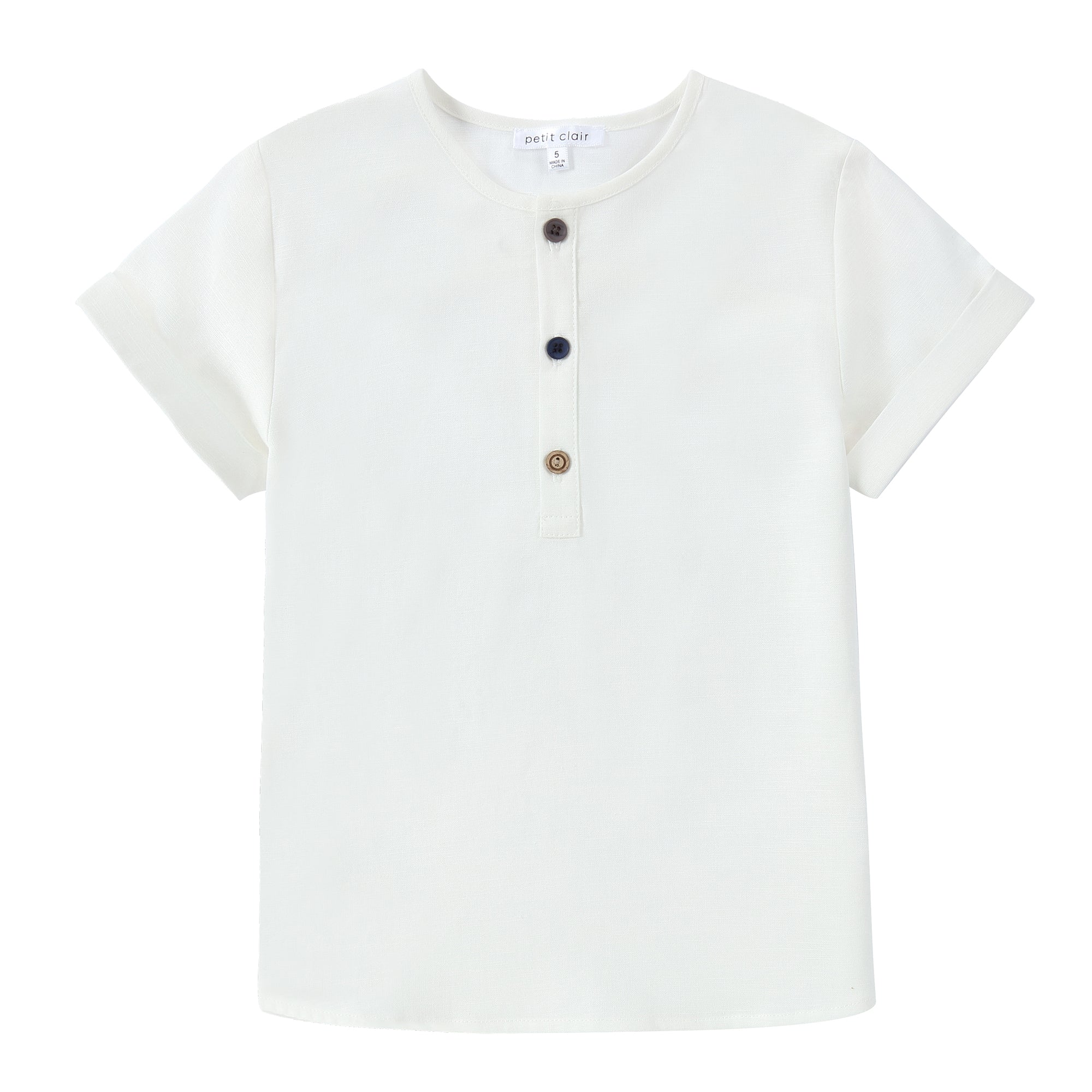 White Linen Mandarin Shirt- Short Sleeve