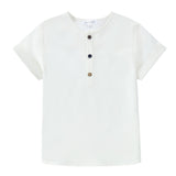 White Linen Mandarin Shirt- Short Sleeve