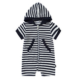 Navy Striped Terry Romper