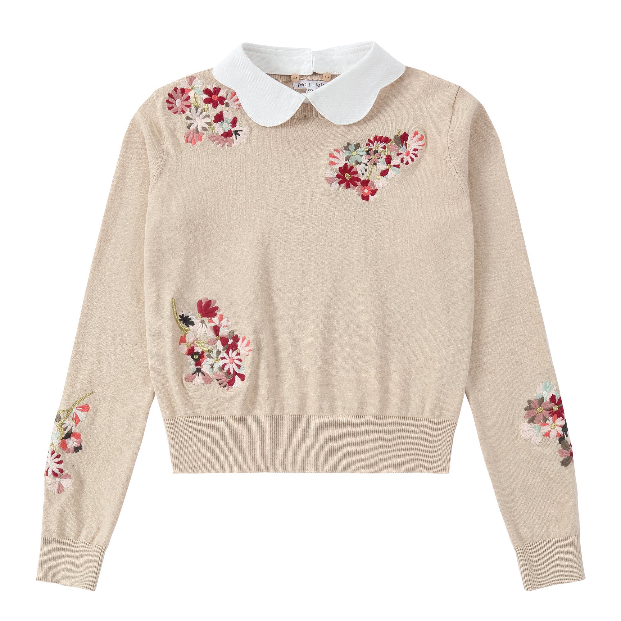 Tan Collared Floral Sweater