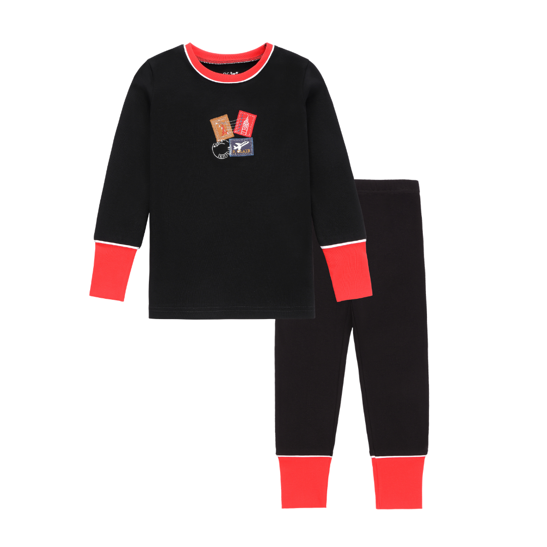 Girls Black Red Stamp Pajamas